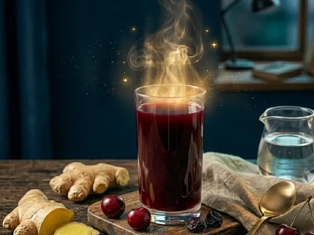 Vaso de bebida de cereza ácida con jengibre