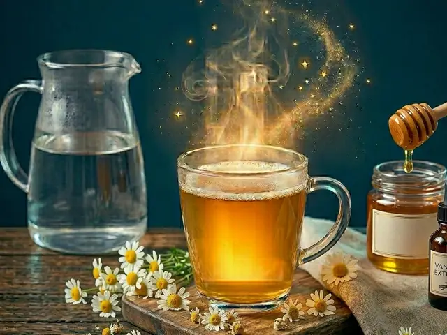 Taza de manzanilla con miel y vainilla